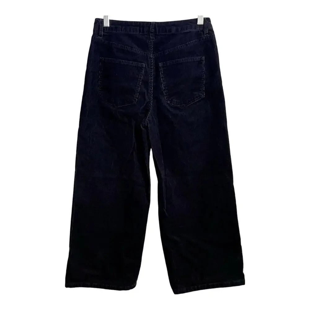 Boden 5 Pocket Cord Crop Jeans Size 4 Women Navy Blue Corduroy Wide Leg Preppy - Picture 3 of 10